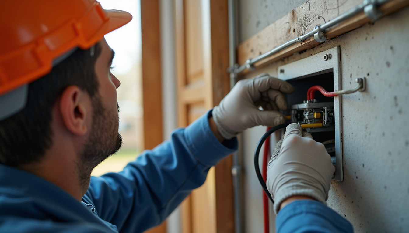Close-up view of construction worker installing electrical wiring
