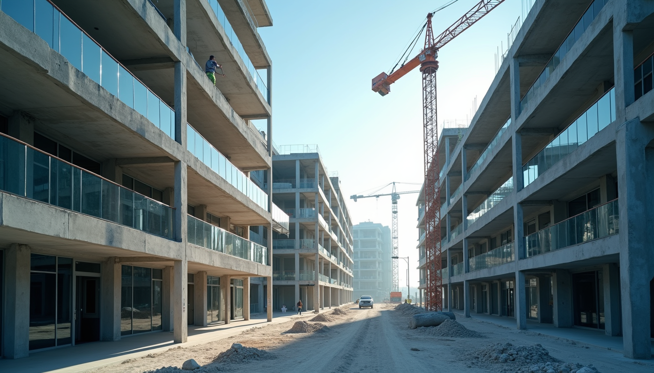 Eye-level view of a modern commercial building under construction