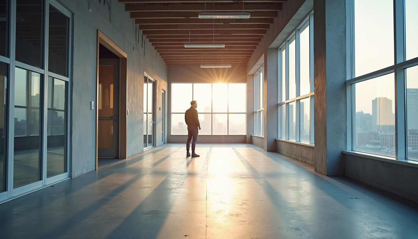 Eye-level view of modern office interior under construction