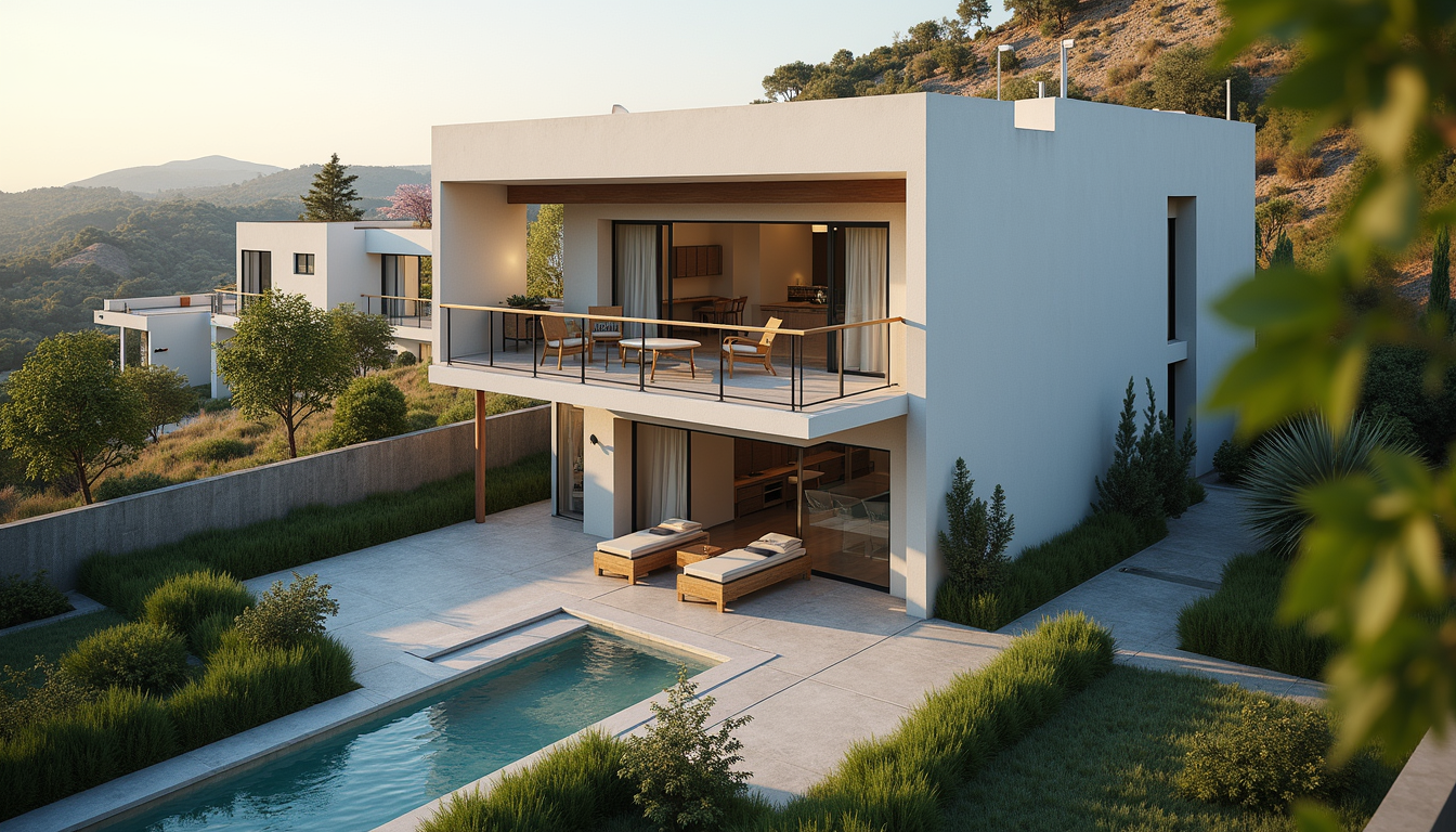 High angle view of a completed residential building with landscaping