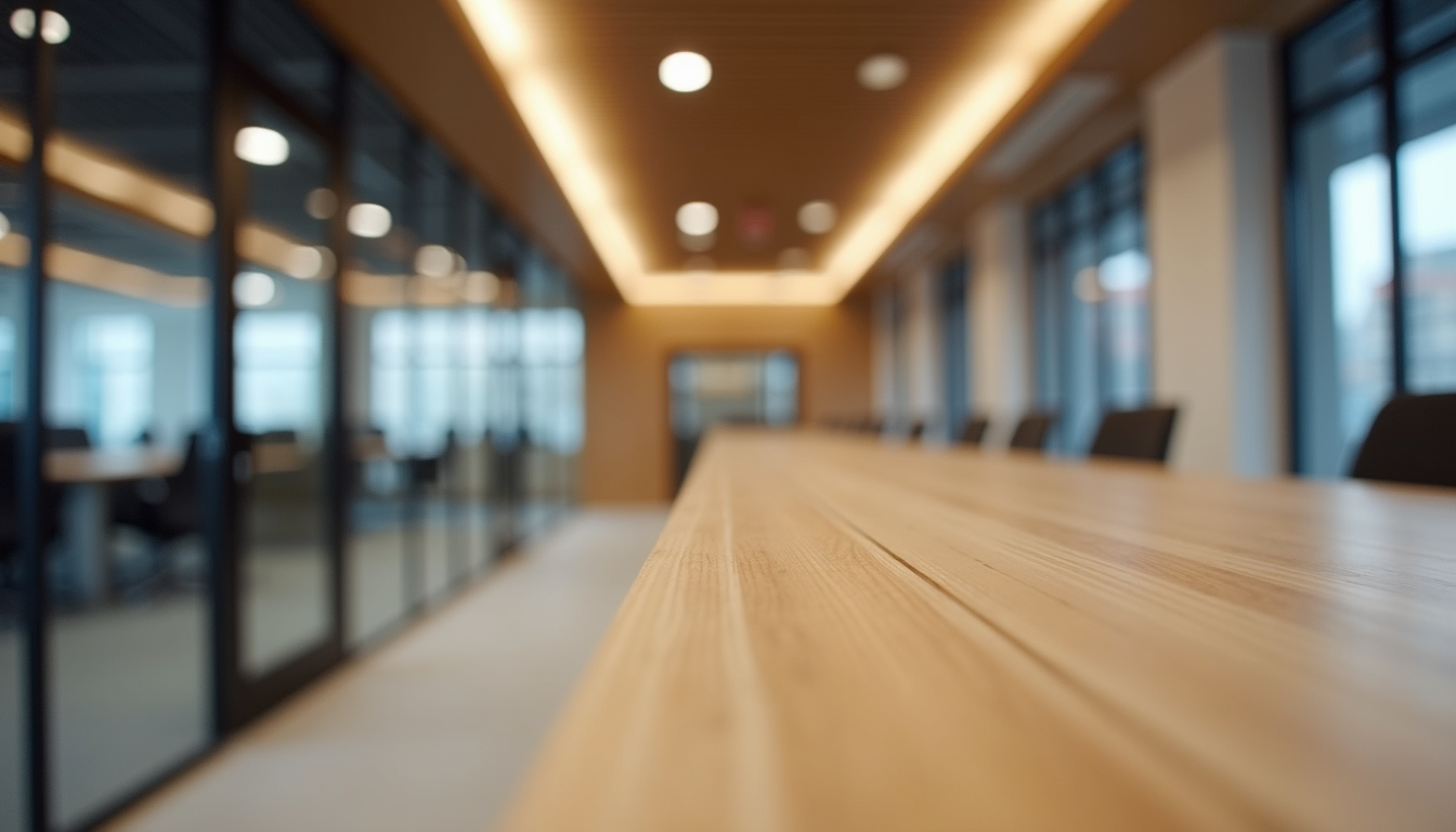 Close-up view of a detailed office fit-out project showing quality materials and craftsmanship