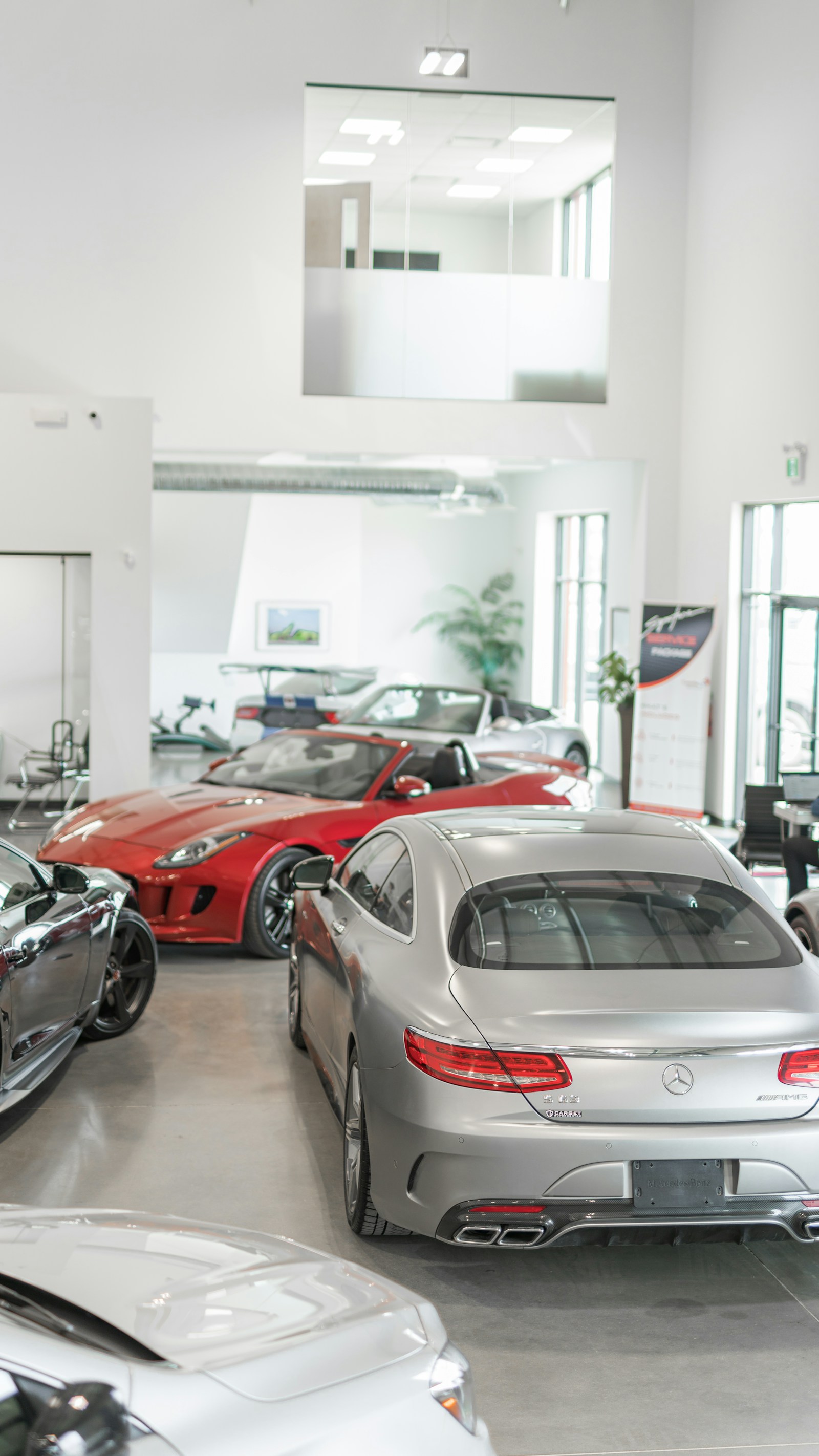 Automotive showroom with vehicles on display